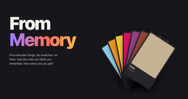 A color guessing game: a fan of paint chips beside the title From Memory