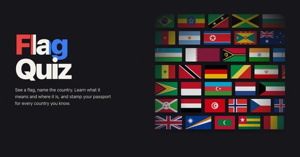 A flag quiz: a wall of world flags beside the title Flag Quiz