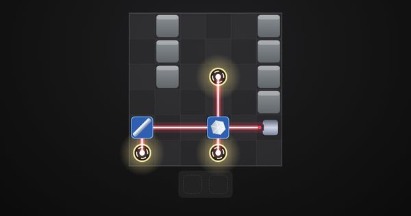 A glowing laser beam bouncing off mirrors and a crystal into receivers